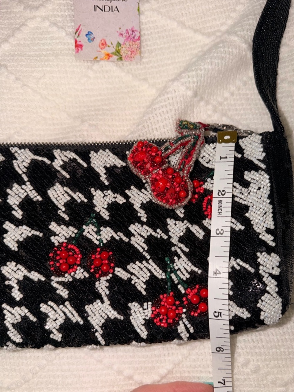 TikTok Famous Cherry Beaded Mini Bag Houndstooth Handmade in India NWT - Picture 11 of 12